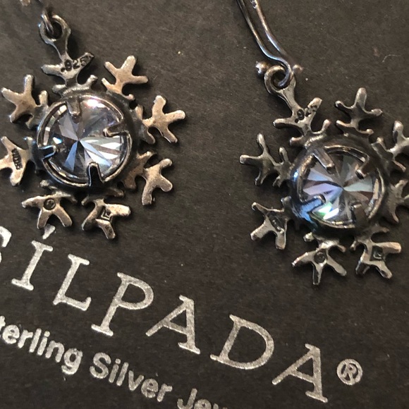 Silpada Sterling Silver Cubic Zirconia Snowflake Earrings W1459 - Picture 11 of 16